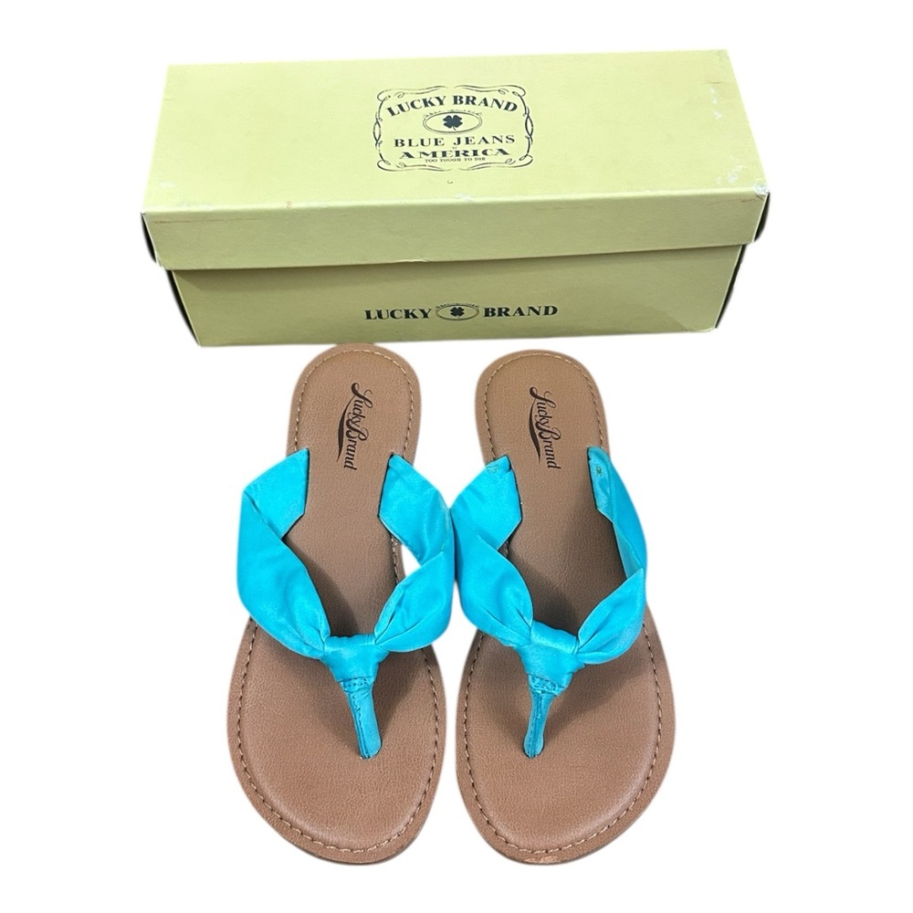 Lucky Brand Finola Capri Blue Satin Thong Sandals Women’s Size 7.5